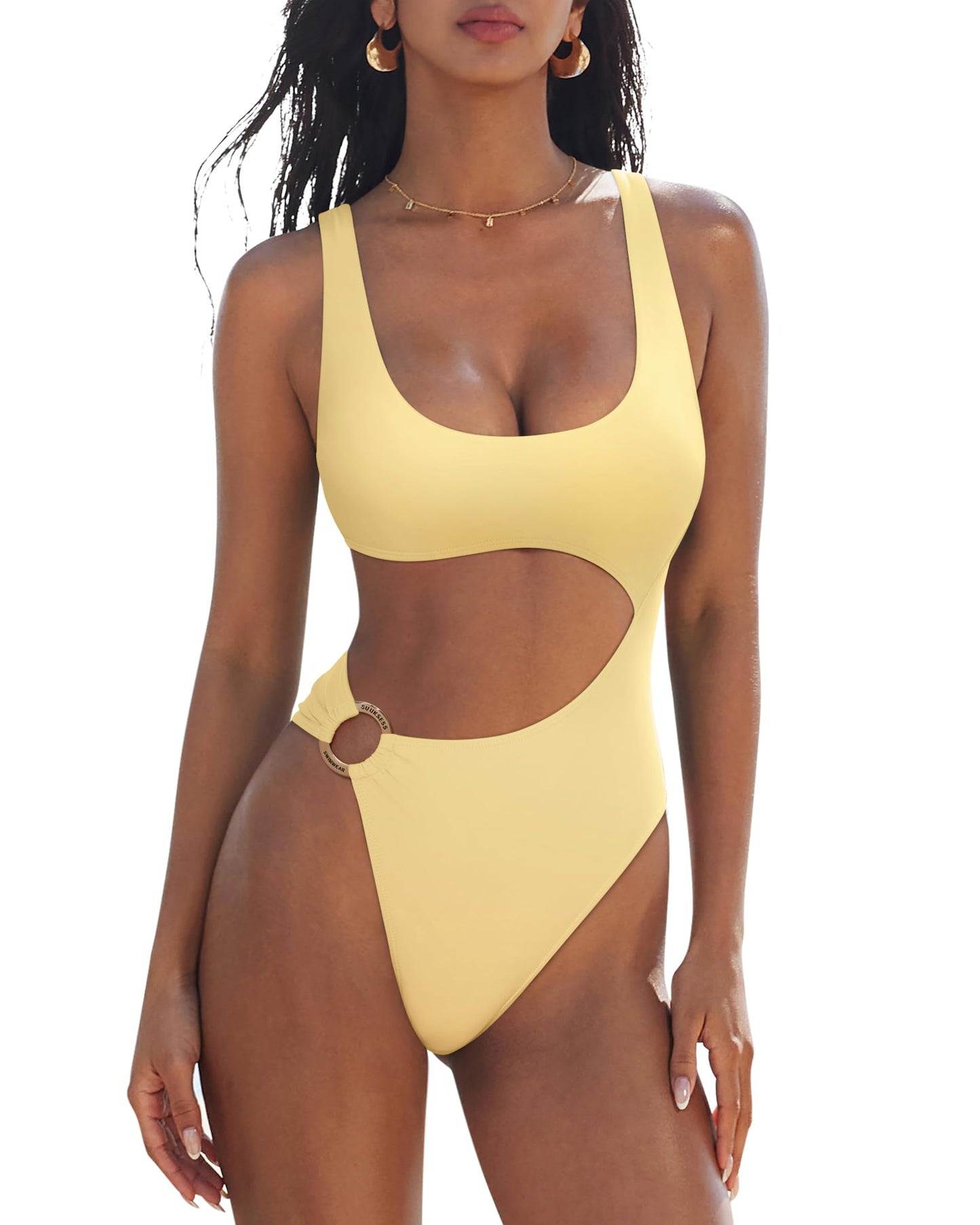HOTSUUKSESS Women Sexy One Piece Tummy Control Swimsuit Cutout Backless Bathing Suit