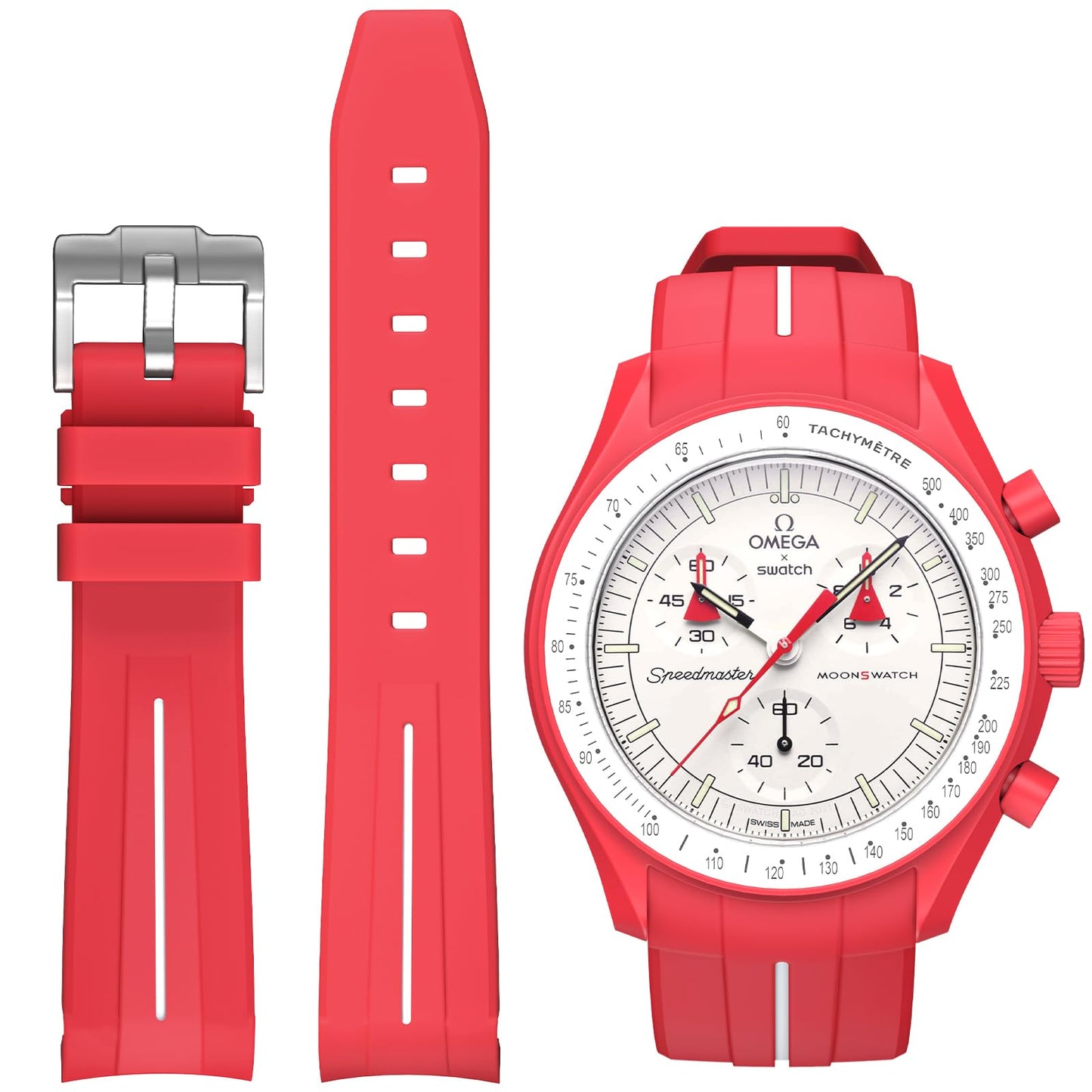 HOTBands for Moonswatch Watch,Curved No Gap Rubber Strap Compatible with Omega X Swatch Moonswatch Speedmaster/Rolex/SEIKO 20mm Watch,Swatch Omega Moonswatch Speedmaster Watch Replacement Band Men Women
