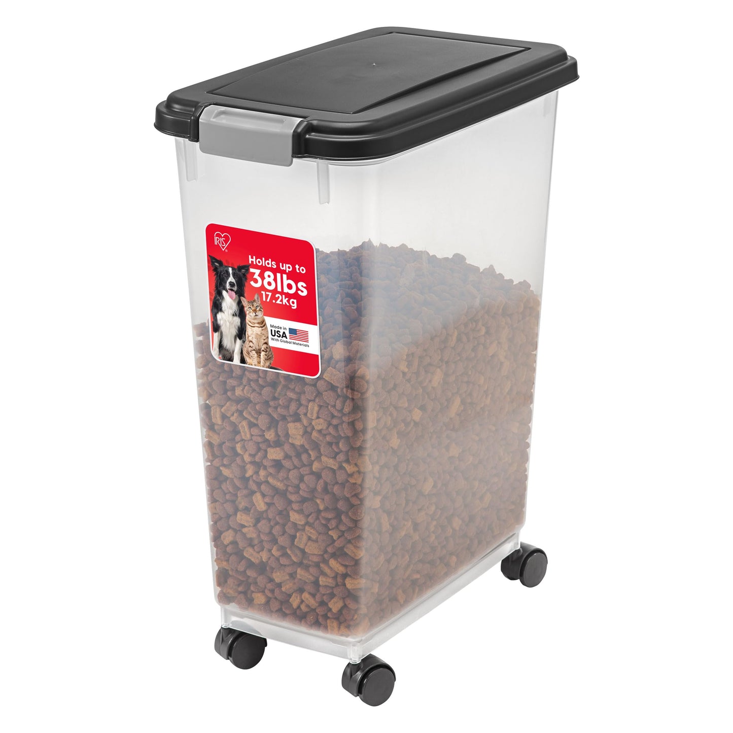 HOTIRIS USA Dog Food Storage Container, Airtight, 30 lb Capacity, Wheels | Airtight seal keeps kibble, bird seed, and pet food fresh while wheels provide easy mobility around the home.
