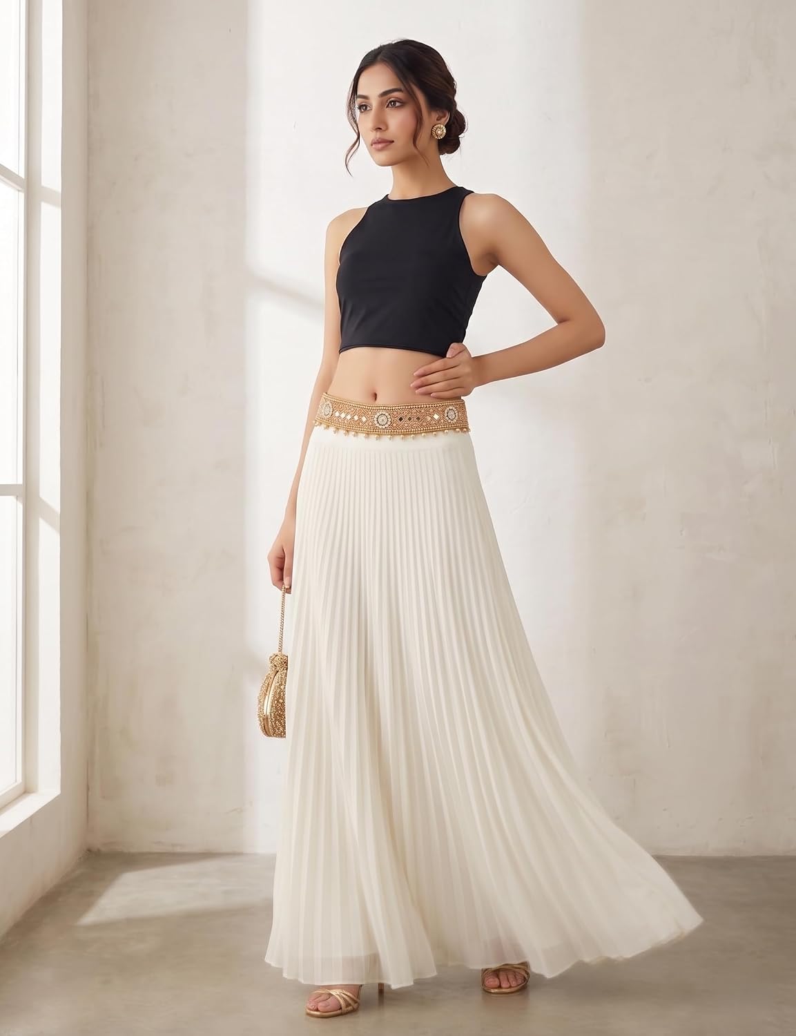 HOTTraditional Stretchable Embroidery Saree Waist Belt – Golden Cloth Kamarpatta Kamarband for Women, Temple Adjustable 30-40 Inches