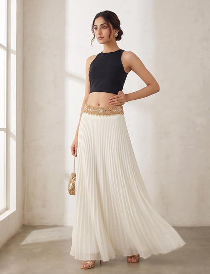 HOTTraditional Stretchable Embroidery Saree Waist Belt – Golden Cloth Kamarpatta Kamarband for Women, Temple Adjustable 30-40 Inches
