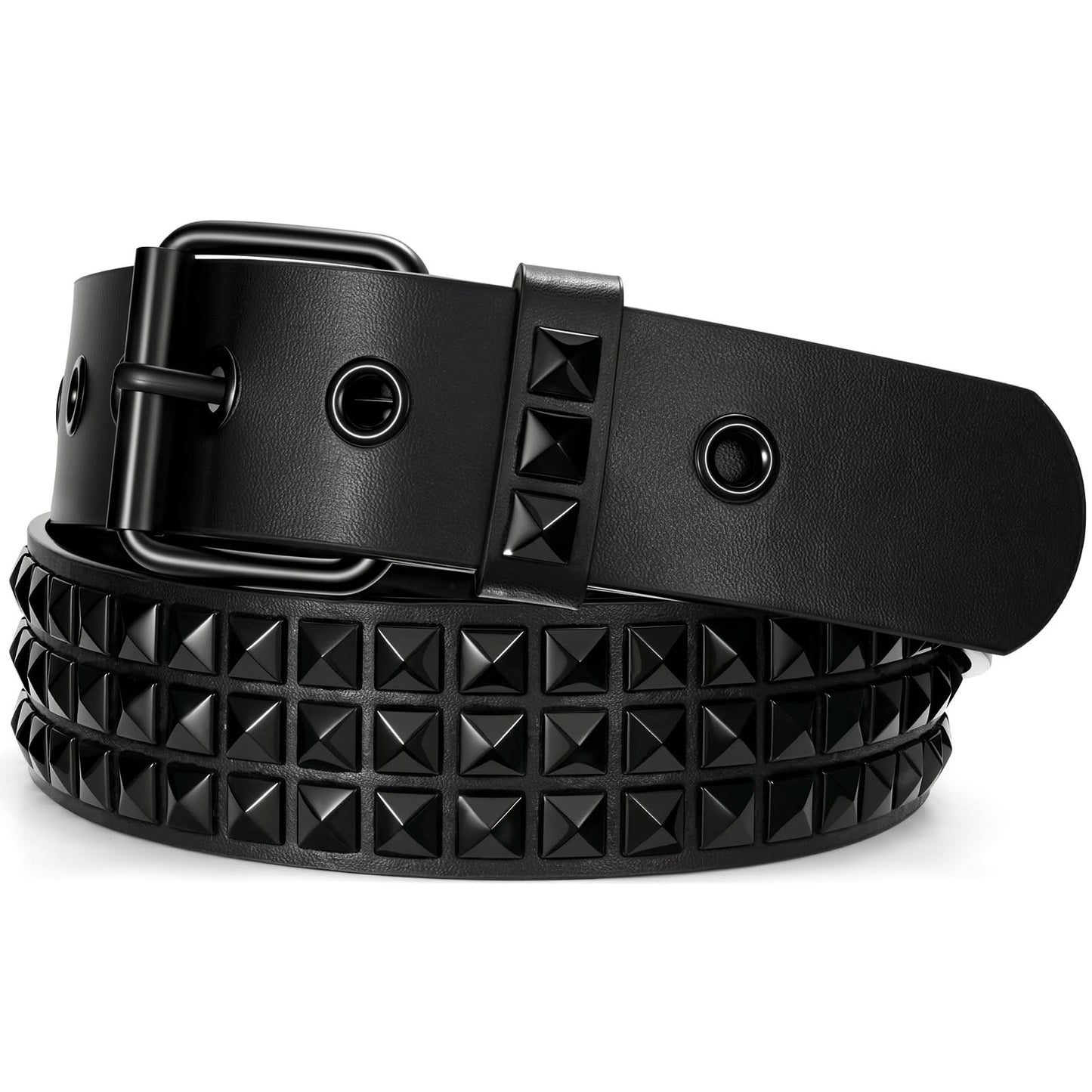 HOTSUOSDEY Black Studded Belt,Y2K Silver Metal Grommet Belt for Men Women Punk Rock Style for Jeans Pants