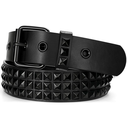 HOTSUOSDEY Black Studded Belt,Y2K Silver Metal Grommet Belt for Men Women Punk Rock Style for Jeans Pants