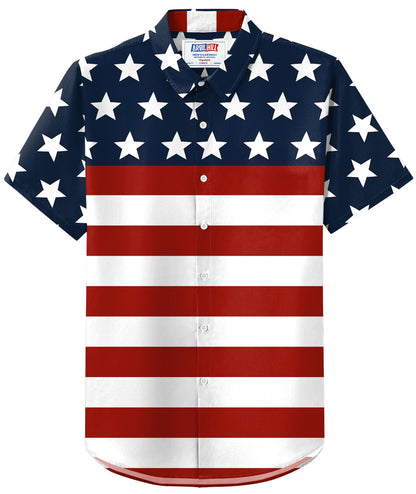 HOTArvilhill Men American Flag Button Shirt 4th of July Short Sleeve Shirts (S-3XL)
