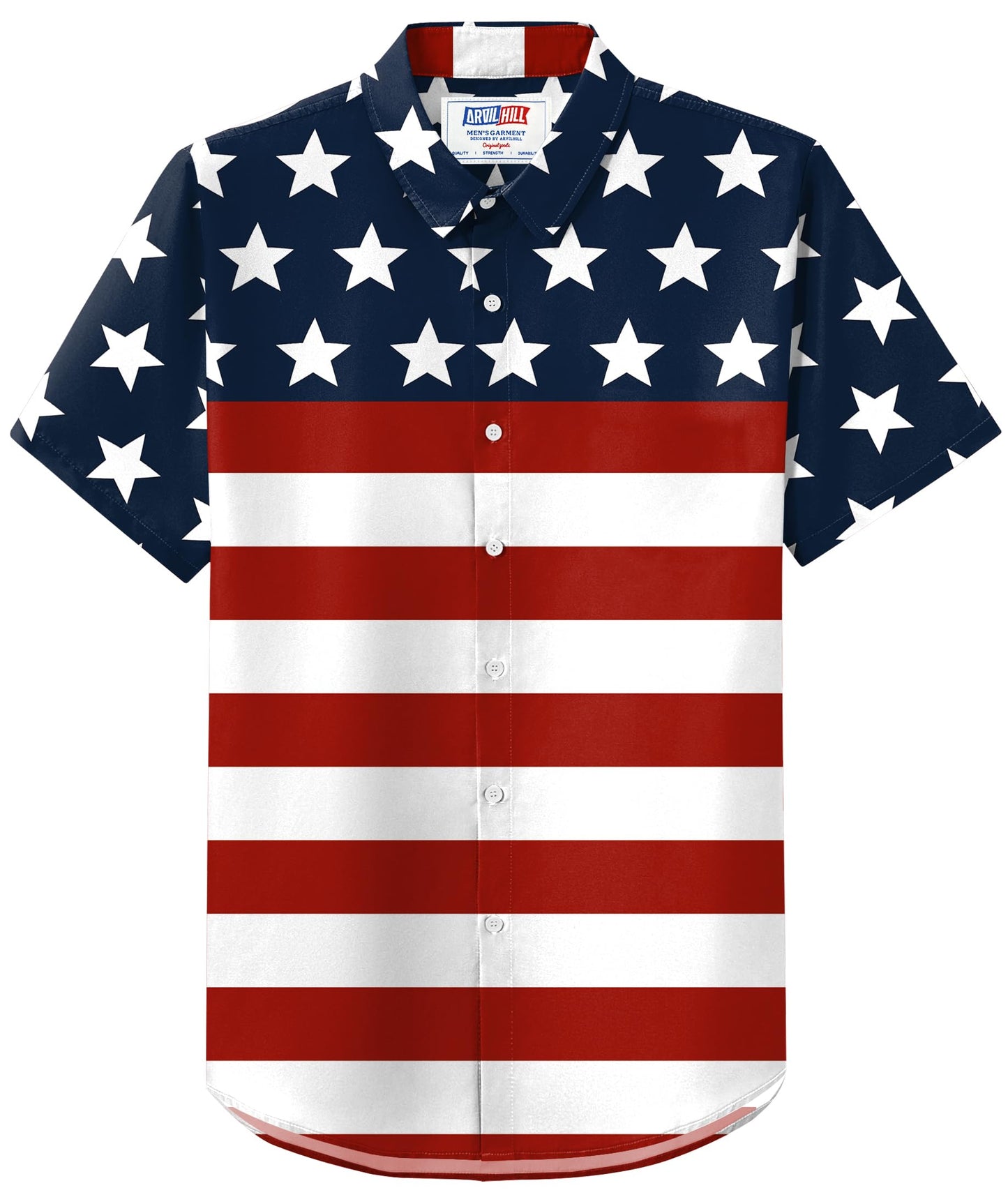 HOTArvilhill Men American Flag Button Shirt 4th of July Short Sleeve Shirts (S-3XL)