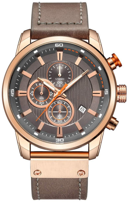 HOTFANMIS Mens Sport Military Analog Quartz Watch Chronograph Classic Casual Business Dress Waterproof Watch Multifunctional Wristwatch with Leather Strap
