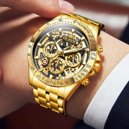 HOTOLEVS Watch for Men Skeleton Business Dress Stainless Steel Waterproof Luminous Mens Wrist Watch