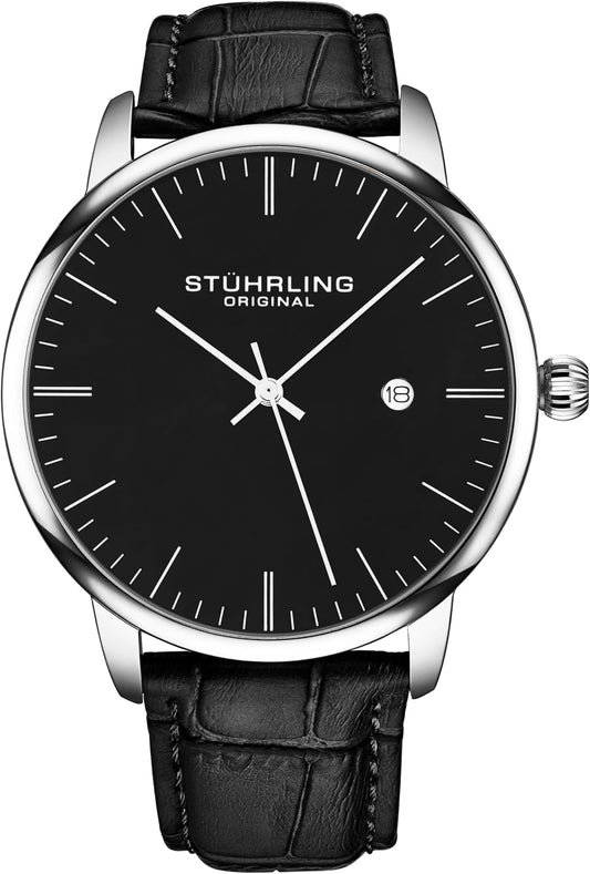 HOTStuhrling Original Men's Watch Dress Watch 40mm, Ultra Slim Mens Watch Leather Strap, Quartz Analog Men's Wrist Watch, Classic Minimalist Watch for Men