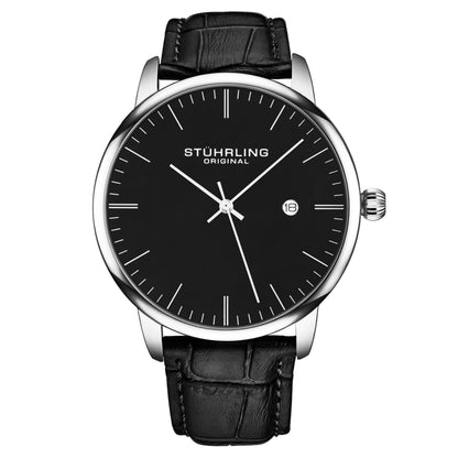 HOTStuhrling Original Men's Watch Dress Watch 40mm, Ultra Slim Mens Watch Leather Strap, Quartz Analog Men's Wrist Watch, Classic Minimalist Watch for Men