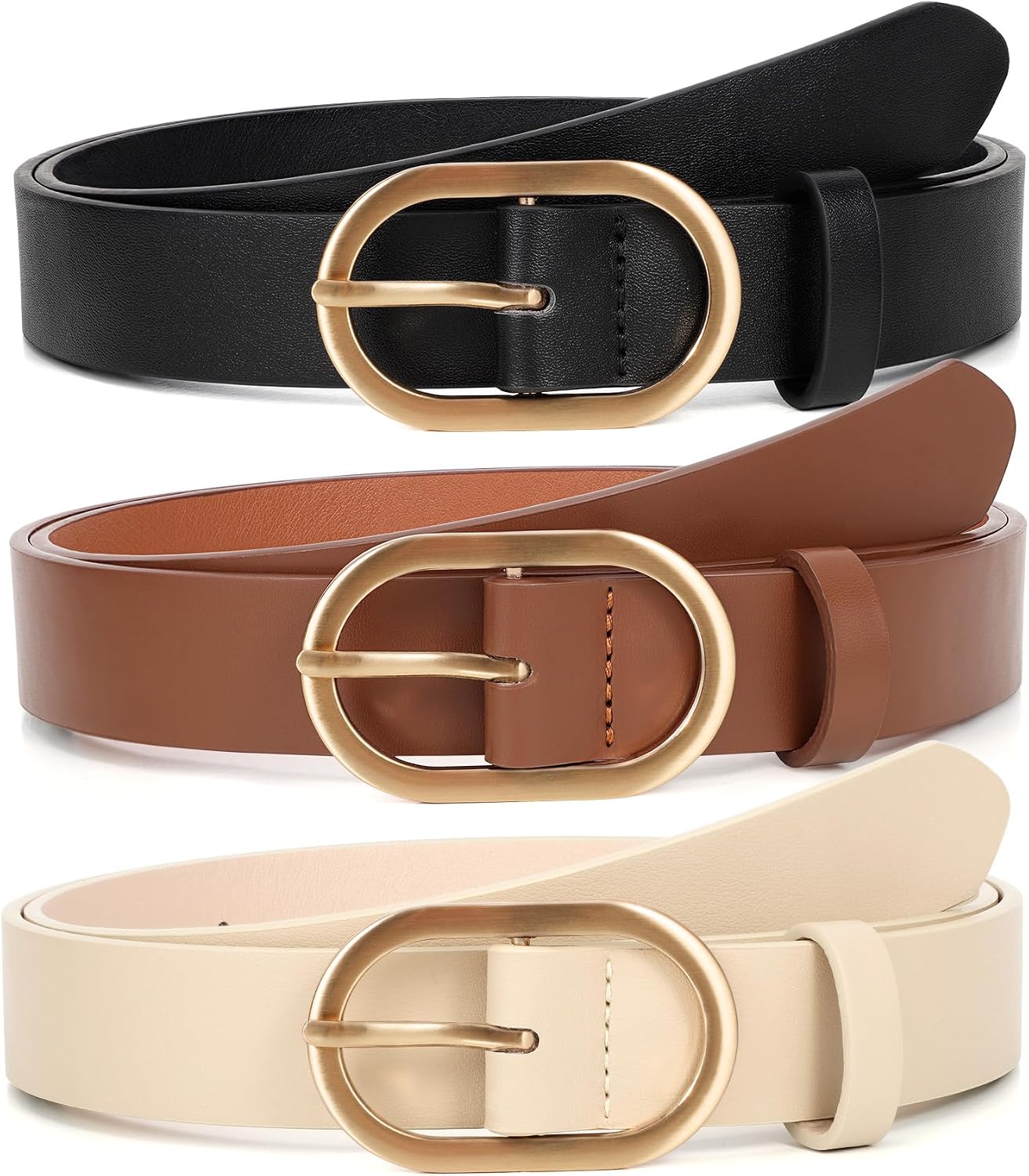 HOTXZQTIVE 3 Pack Plus Size Women's Leather Belts for Jeans Pants Dress Fashion Gold Buckle Ladies Waist Belt