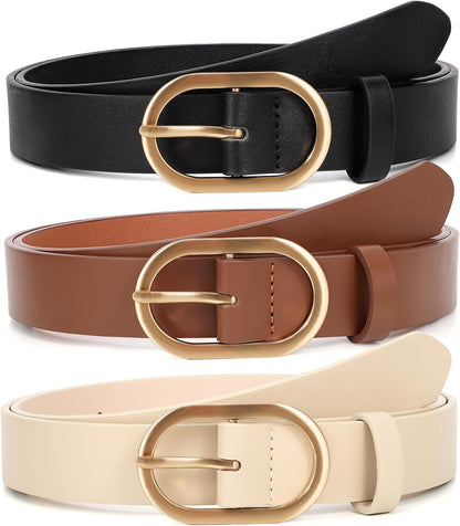 HOTXZQTIVE 3 Pack Plus Size Women's Leather Belts for Jeans Pants Dress Fashion Gold Buckle Ladies Waist Belt