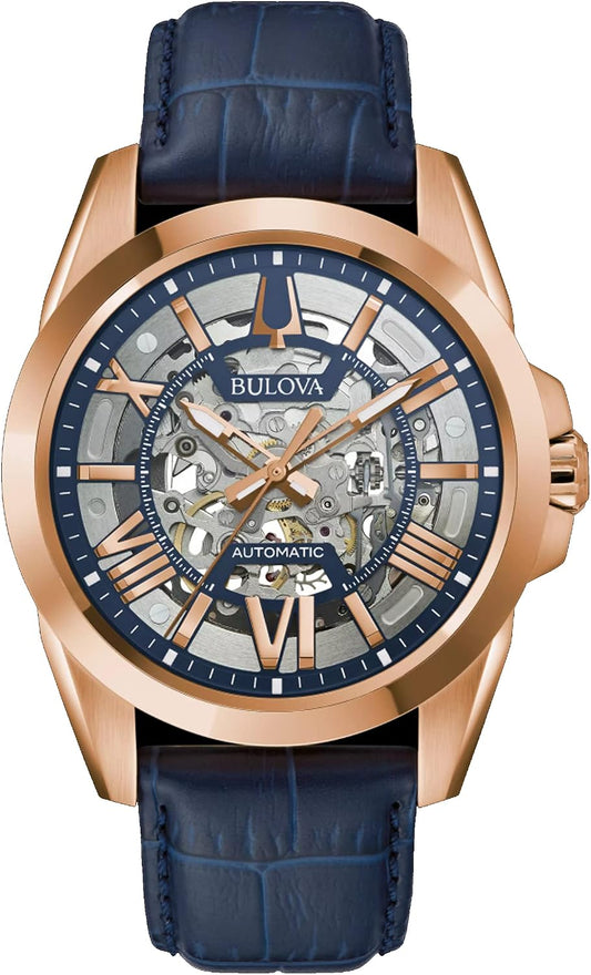 HOTBulova Men's Classic Sutton 3-Hand 21-Jewel Automatic Watch, 42 Hour Power Reserve, Skeleton Dial, Luminous Hands, 100M Water Resistant, 43mm