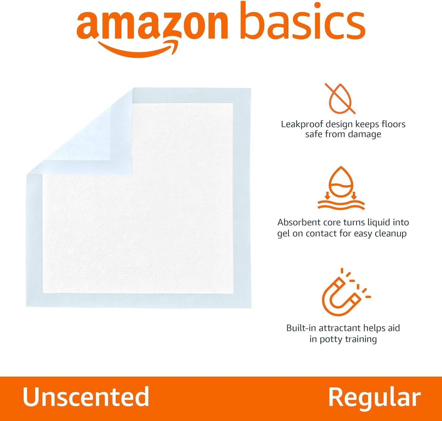 HOTAmazon Basics Leak-Proof Dog and Puppy Potty Training Pee Pads with Quick-Dry 5-Layer Super Absorbent Surface for Dog Training, Floor Protection, Regular Size 22x22", Blue & White, 50 Count