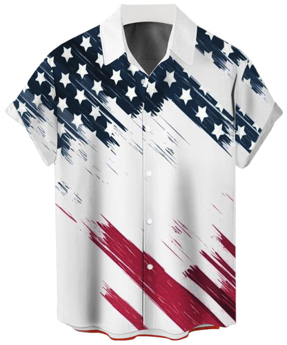 HOTWHO IN SHOP Men's 4th of July American Flag Patriotic Shirts Short Sleeve Button Up USA Memorial Day Shirts