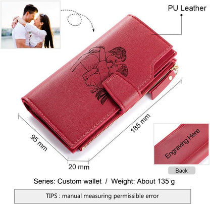 HOTLovejewelry Personalized Wallets for Women Photo Engraved PU Leather Trifold Wallet Credit Card Clutch Long Wallet for Girlfriend Mom Mother’s Day (Red -2), Wa-100359