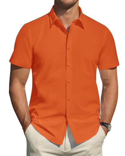 HOTJ.VER Men's Short Sleeve Dress Shirts Stretch Stain Shield Casual Button Down Shirts Solid Formal Shirt