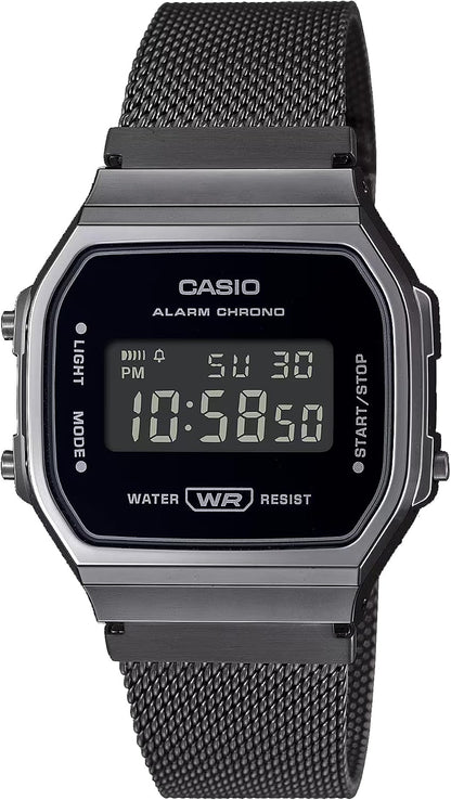 HOTCasio A168WEMB-1BV Men's Vintage Collection Gunmetal Mesh Band Alarm Chronograph Illuminator Digital Watch
