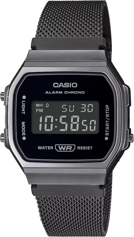 HOTCasio A168WEMB-1BV Men's Vintage Collection Gunmetal Mesh Band Alarm Chronograph Illuminator Digital Watch