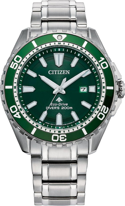 HOTCitizen Men's Promaster Sea Eco-Drive Stainless Steel Watch, 3-Hand Date, One-Way Rotating Bezel, ISO Compliant, Luminous Hands and Markers