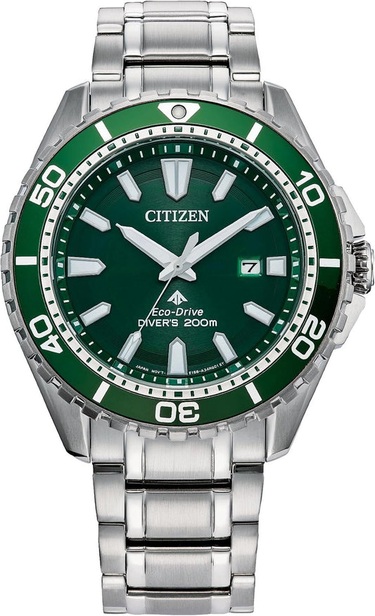 HOTCitizen Men's Promaster Sea Eco-Drive Stainless Steel Watch, 3-Hand Date, One-Way Rotating Bezel, ISO Compliant, Luminous Hands and Markers