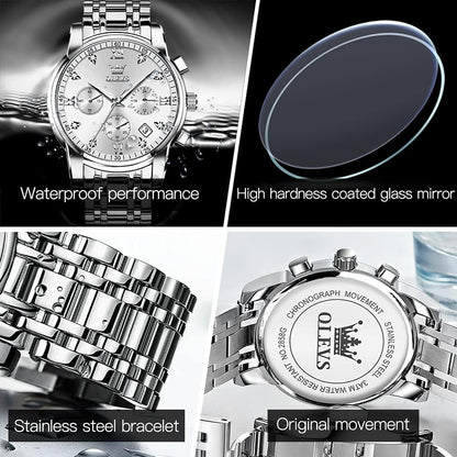 HOTOLEVS Men Multifunction Watch, Multi Dial Waterproof Luminous Chronograph Men's Watch with Date Gift for Men,Stainless Steel Watches for Men,Classic Men Wrist Watch