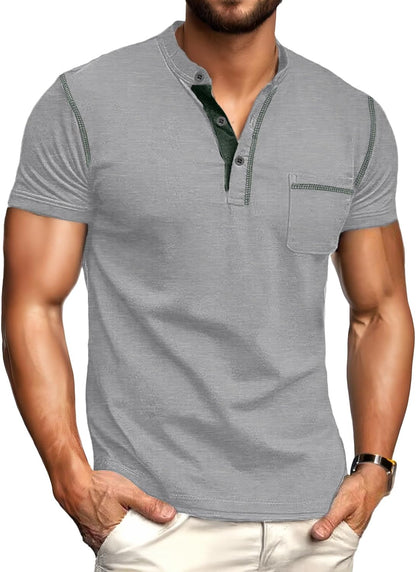 HOTSailwind Mens Henley Shirts Short Sleeve Summer Casual Classic Cotton T Shirts Pocket Button Shirt