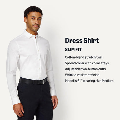 HOTAmazon Essentials Men's Slim Fit Stretch Wrinkle Free Spread Collar Dress Shirt