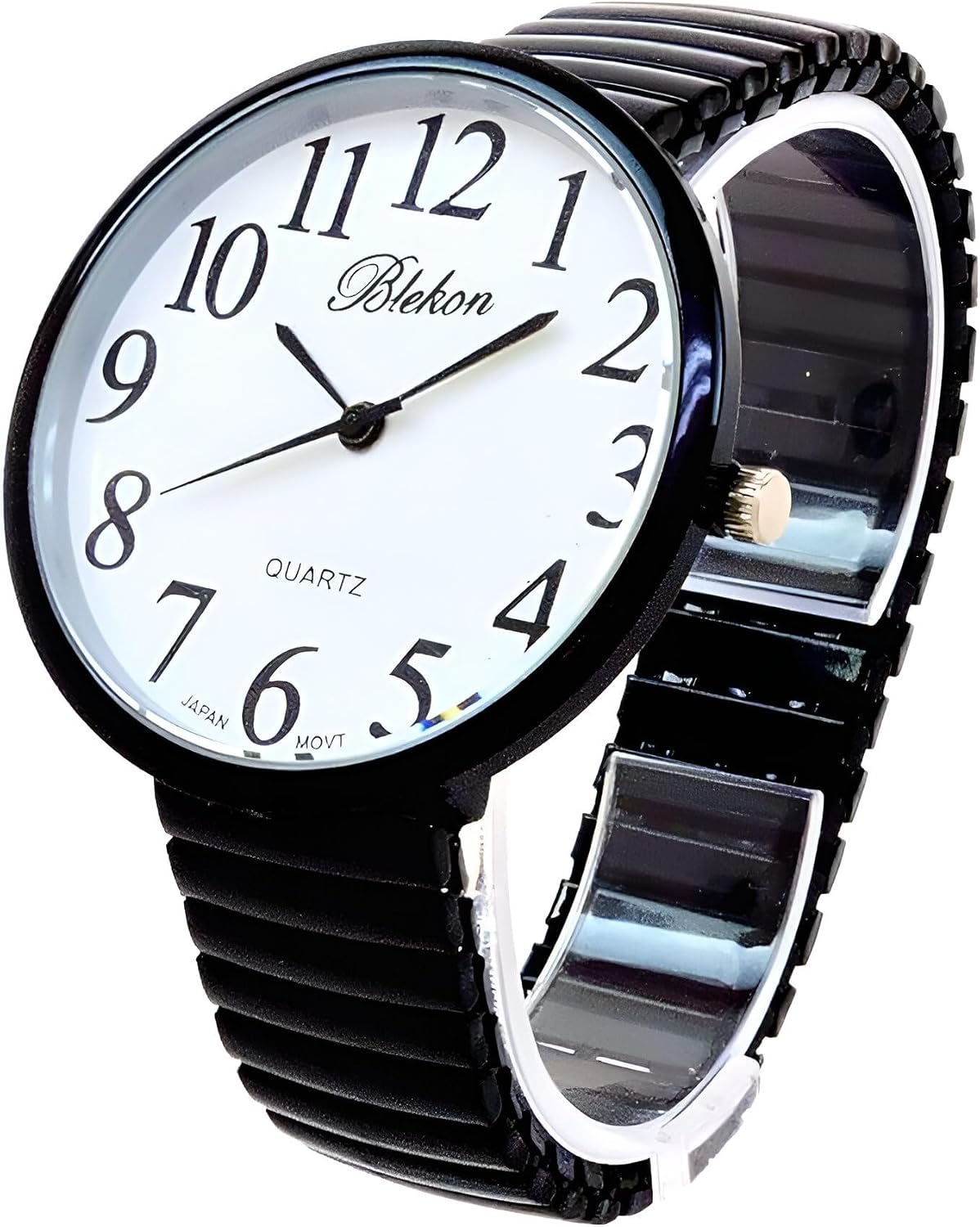 HOTGeneva STC Black Super Large Face Stretch Band Easy to Read Watch