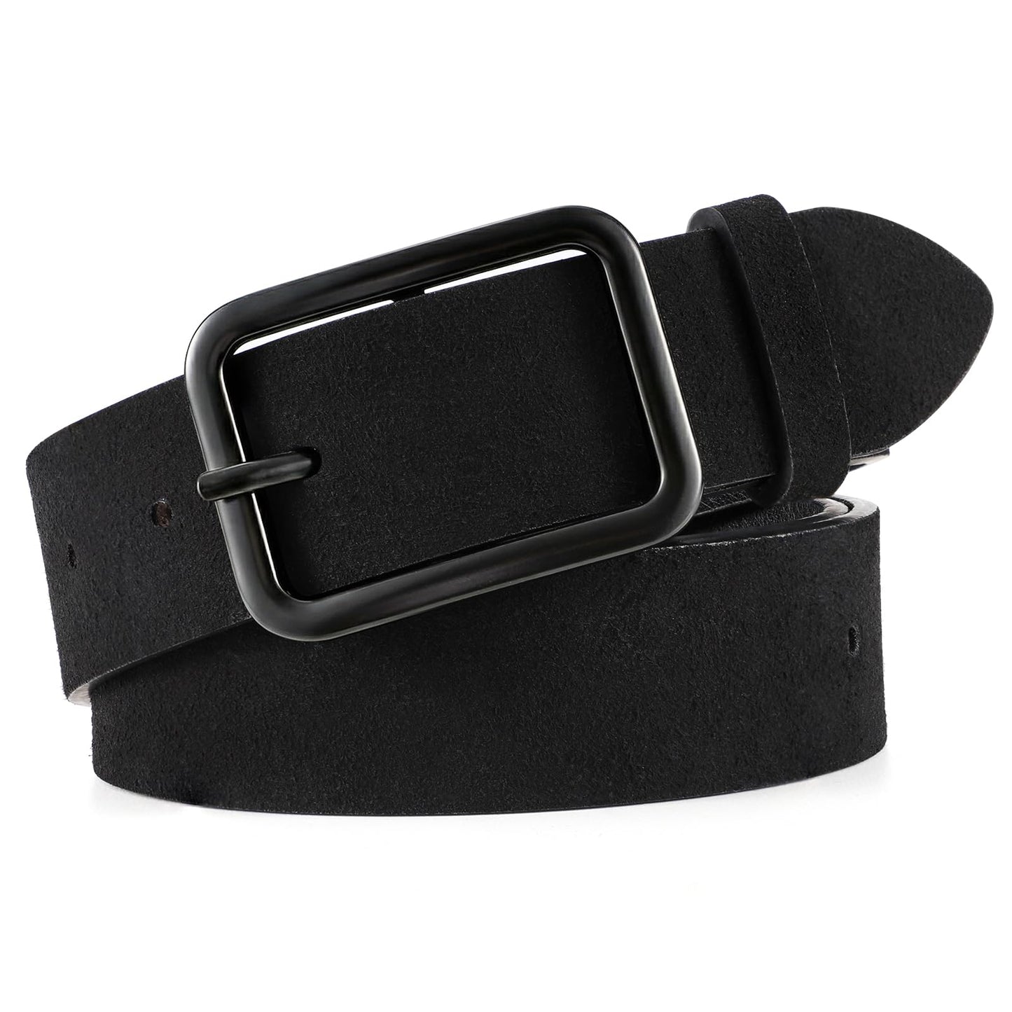 HOTWERFORU Women Classic Black Leather Belt With Square Silver Buckle For Jeans Pants,1.3" width