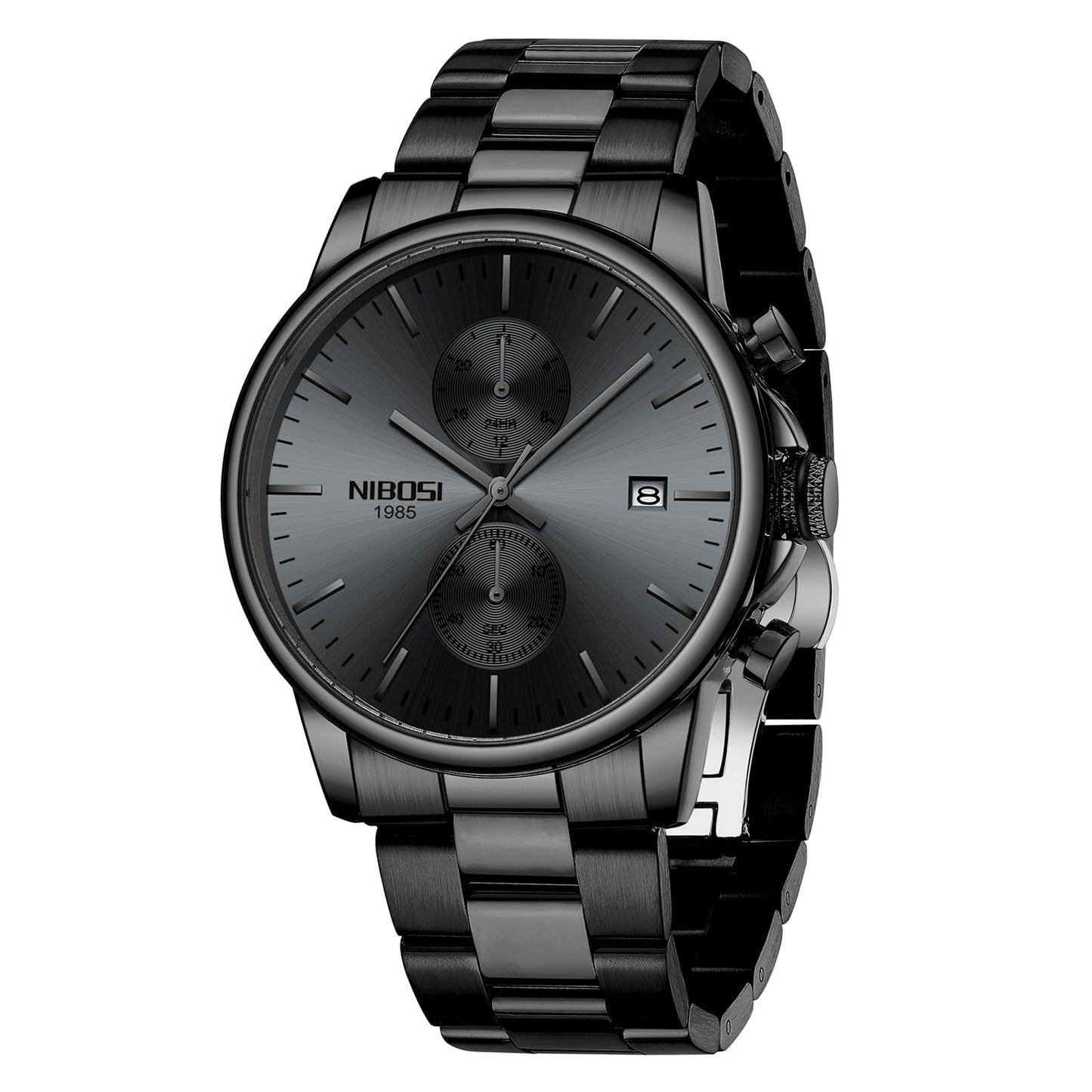 HOTNIBOSI Men Watches Analog Quartz Stainless Steel Black Watches for Men Waterproof Business Classic Watch with Day and Date Display Wrist Watch for Work and Casual Wear