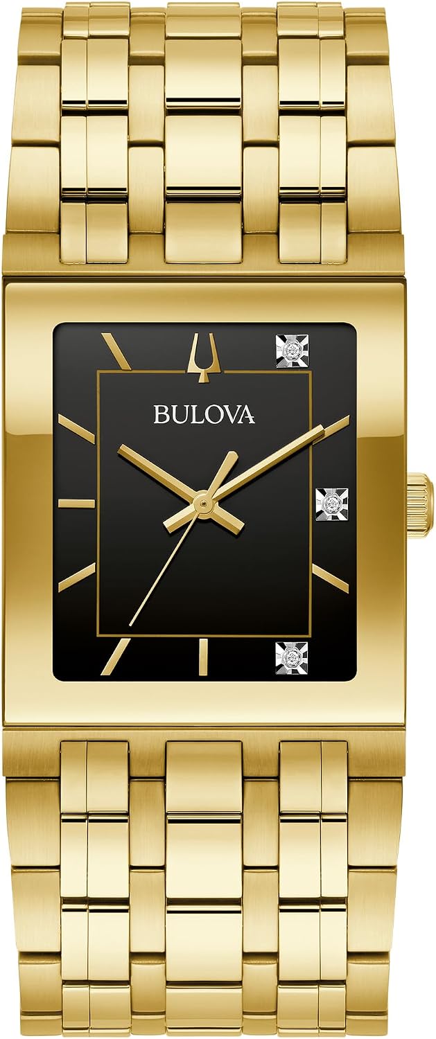 HOTBulova Marc Anthony Mens Modern Quadra Diamond Gold Stainless Steel Watch,Black Dial, Style:97D132