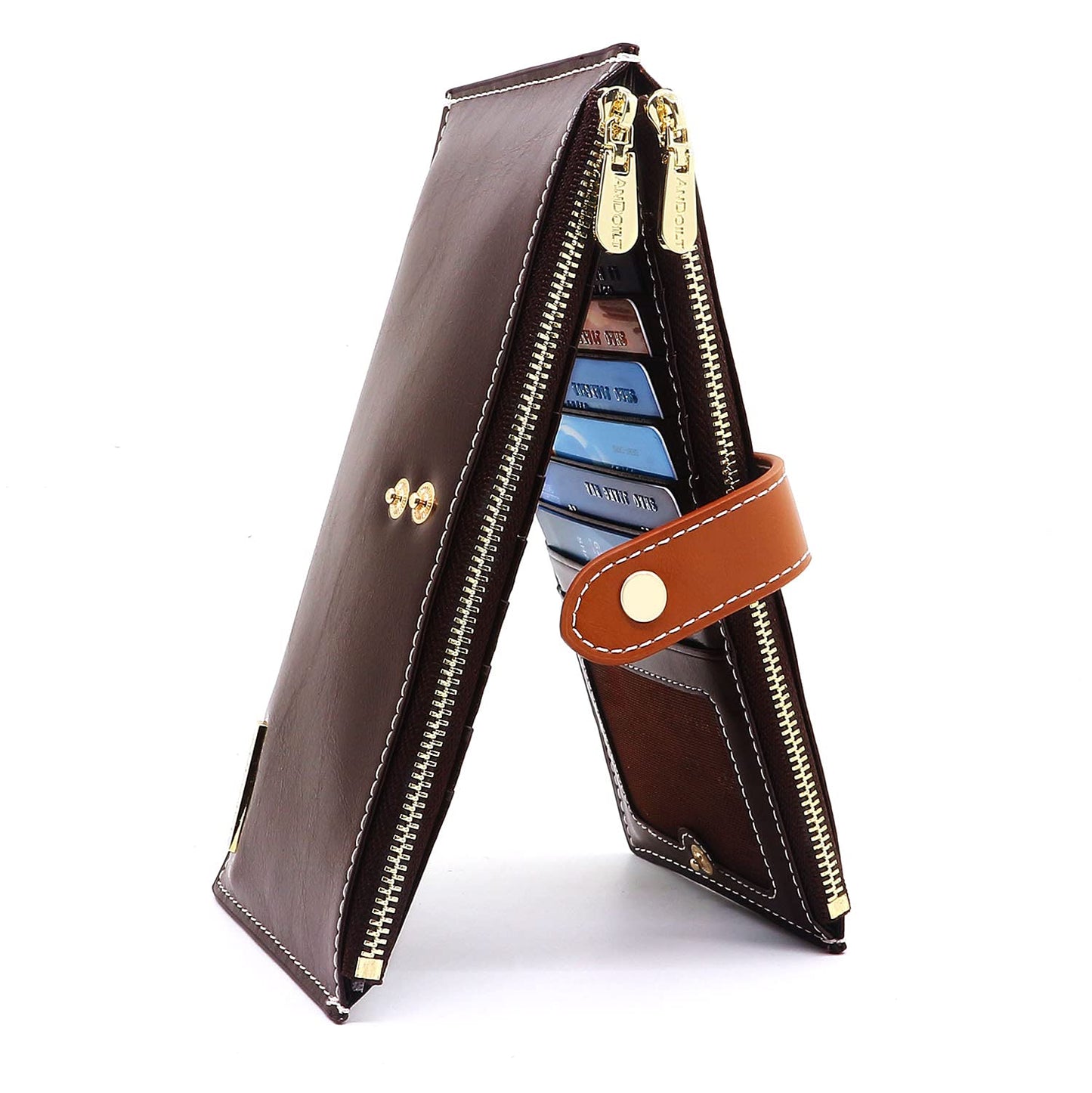 HOTANDOILT Women's Genuine Leather Wallet RFID Blocking Credit Card Holder Zipper Purse Cell Phone Handbag