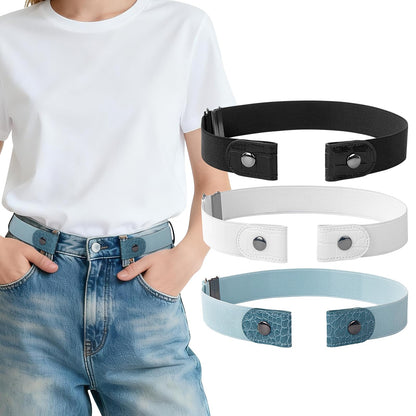 HOT3 Pieces No Buckle Elastic Stretch Belts for Men and Women, Comfortable Invisible Belts for Jeans Pants