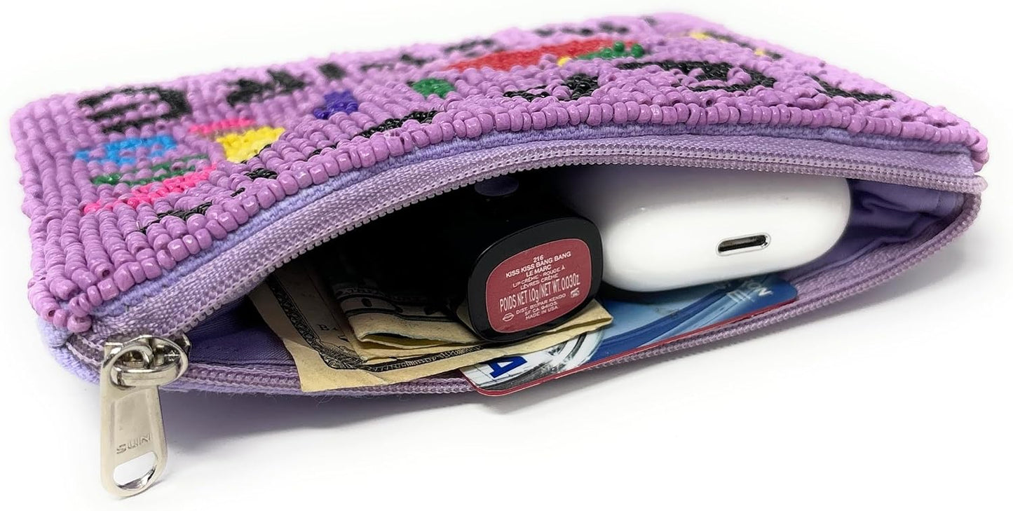 HOTTeach Love Inspired Beaded Pouch Purse Teacher Gift Ideas Small Wallets for Her Teacher Appreciation Week Gift Christmas Birthday Gift