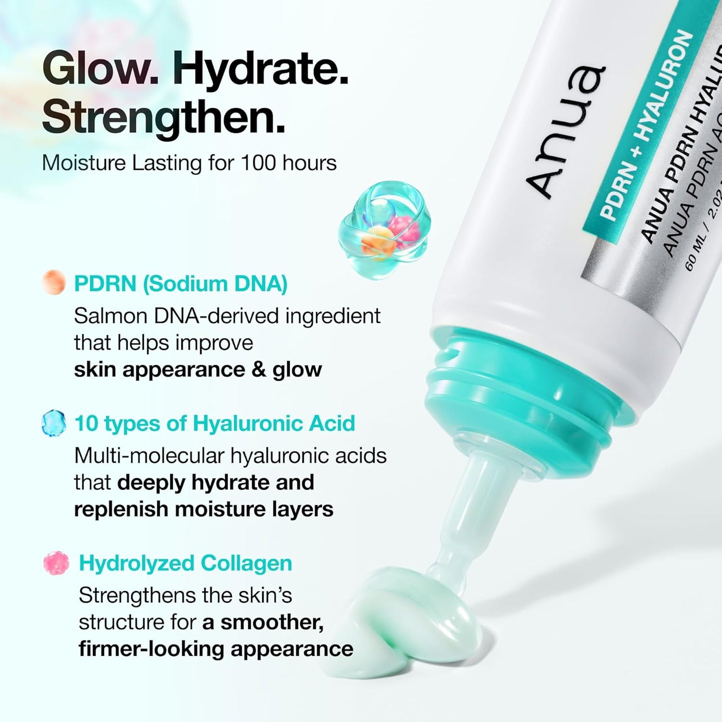 HOTAnua PDRN Hyaluronic Acid 100 Moisturizing Cream, Lightweight, Non-Greasy Hydrating Face Moisturizer with Salmon DNA for Glass Skin, Korean Skincare (2.02 fl oz)