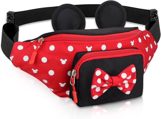 HOTCute Fanny Pack for Travel Best Fanny Pack Women Waist Pack Teen Girls Mini Mouse Belt Bag Cartoon Fanny Packs Hiking Bum Bags Outdoor Waist Bag with Mouse Ears Red
