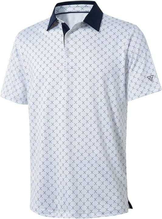 HOTGolf Shirts for Men Dry Fit Short Sleeve Print Performance Moisture Wicking Polo Shirt