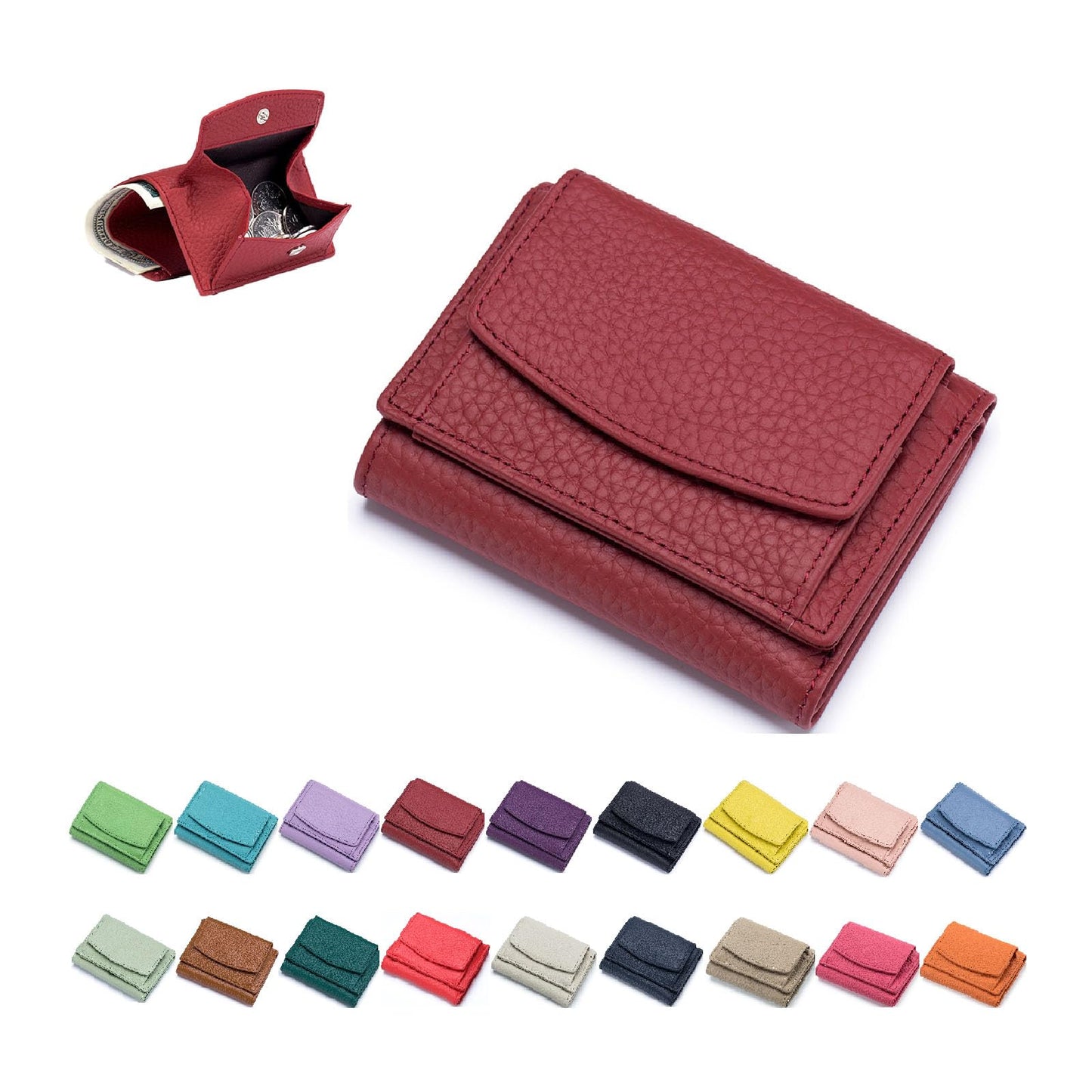 HOTGenuine Leather RFID Blocking Card Holder Organizer Pocket Mini Wallet, 2024 New Preliminary Wallet With Coin Pouch, Womens Genuine Leather Wallet, for Family Folding Mini Wallet (C-Light Purple)