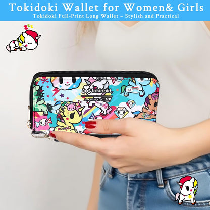 HOTtokidoki Cute Wallet for Women, Wristlet Clutch Purse with Coin Pouch, Zipper Leather Card Holder & Phone Wallet