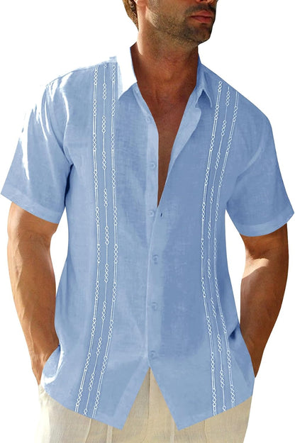 HOTRuncati Mens Short Sleeve Guayabera Shirts Linen Button Down Cuban Shirt | Cotton blend, Mexican style, Button up, Embroidered, Loose fit, Barong tagalog, Bowling shirts, for Summer Beach, Wedding