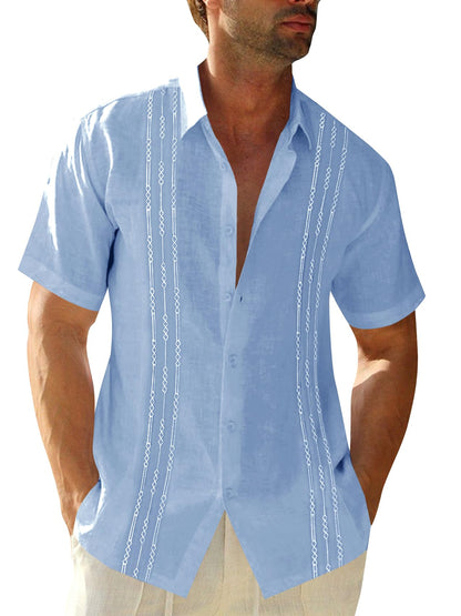 HOTRuncati Mens Short Sleeve Guayabera Shirts Linen Button Down Cuban Shirt | Cotton blend, Mexican style, Button up, Embroidered, Loose fit, Barong tagalog, Bowling shirts, for Summer Beach, Wedding