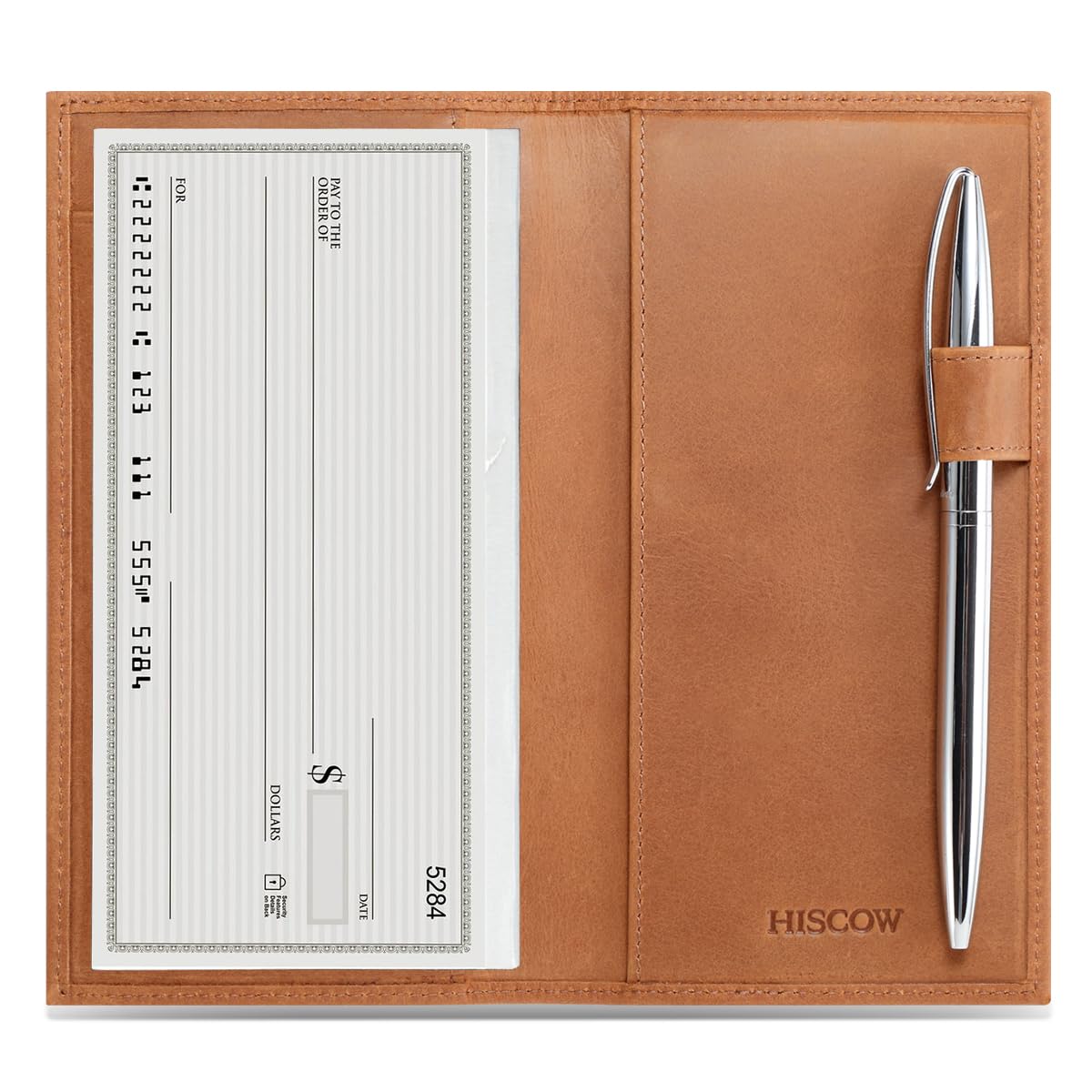 HOTHISCOW Leather Checkbook Cover for Duplicate Checks with Pen Holder | Full grain cowhide, personal check book & register pockets, removable vinyl divider, durable stitching, gifts for women men