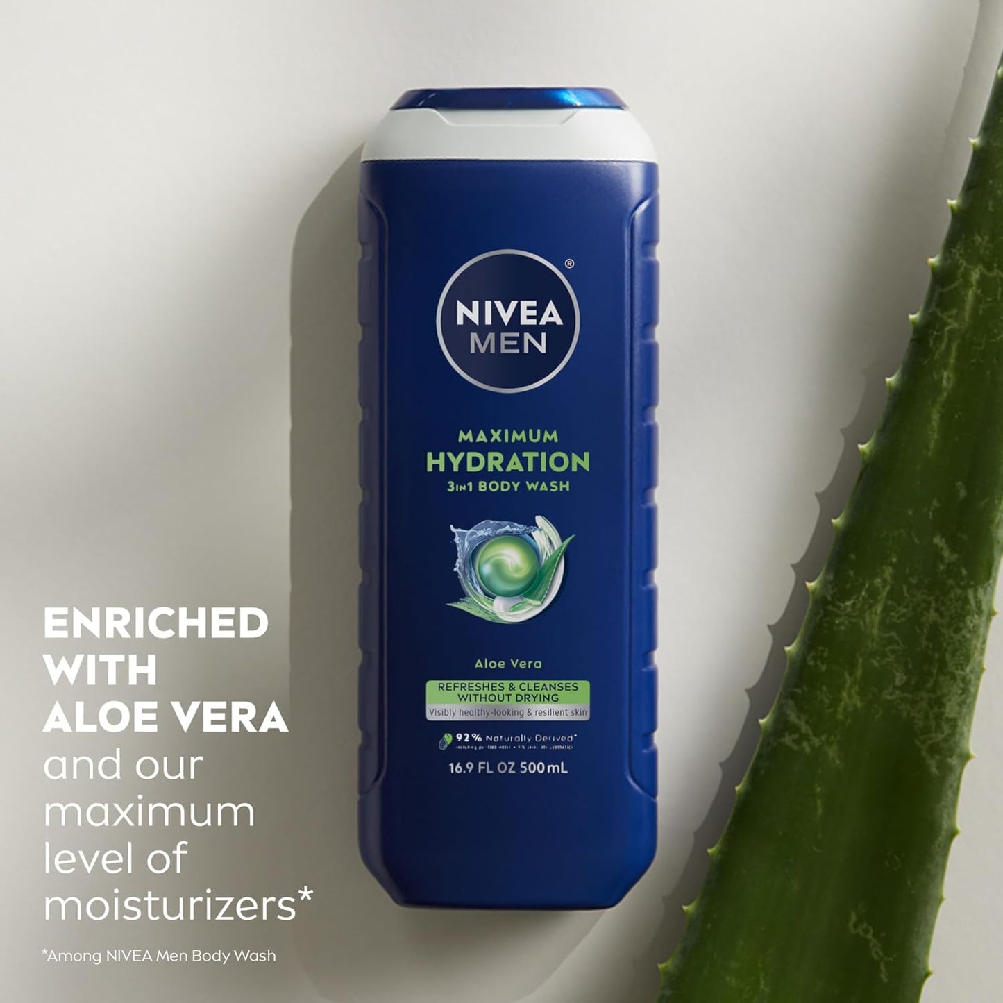 HOTNIVEA MEN Maximum Hydration Body Wash for Dry Skin, Aloe Vera Enriched, 3-in-1 Moisturizing Body Wash, Face and Hair, Paraben Free, Vegan Formula, 16.9 Fl Oz Bottle, Pack of 3