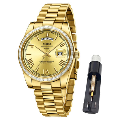 HOTNIBOSI Men's Watches Analog Quartz Diamond Bezel Stainless Steel Dial Rose Gold Silver Watches for Men Waterproof Business Classic Dress Wrist Watch with Day Date