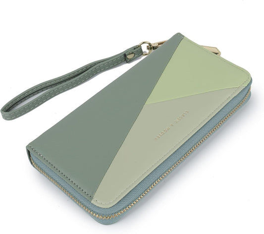HOTLuxury Women Wallet With Cell Phone Pouch,Card Slots,Zip Pocket | Green Elegant Clutch Ladies Wallets,Soft PU Leather,Waterproof,Cards Organization For Women,Ladies,Daily,Travel