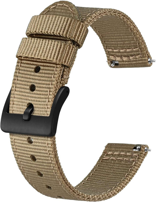 HOTBISONSTRAP Men’s Nylon Watch Bands, Two-Piece Military Watch Straps, Quick Release, Brushed Buckle, Band Width 18mm 19mm 20mm 22mm