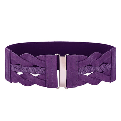 HOTGRACE KARIN Wide Belts for Women Elastic Waist Belt | 3 inch wide stretchy waistband, Woven design, Golden buckle, For dresses skirt, Vintage casual boho western style