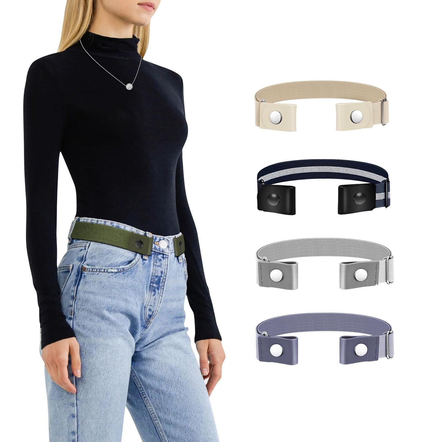 HOTTOURZOO Belts for Women/Men Buckle Free Elastic Belt Invisible No Buckle Stretch Waist Belt For Jean Pants,Dresses,No Bulge