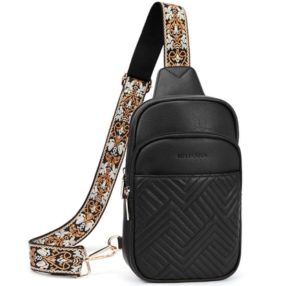 HOTBOSTANTEN Sling Bag Quilted Crossbody Bags for Women Cross Body Purse Leather Fanny Pack with Adjustable Guitar Strap