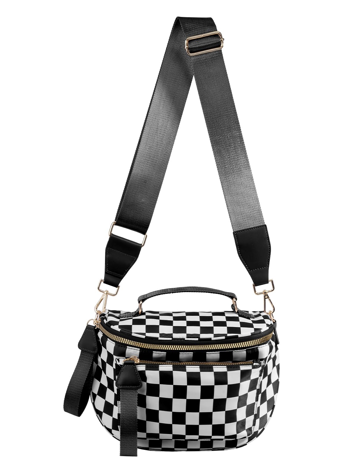 HOTBlack and White Checkered Crossbody Bag Bum Bag for Women,Spacious Checkered Purse Fanny Packs Belt Bag
